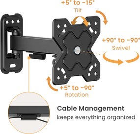 POWERTECH επιτοίχια βάση τηλεόρασης PT-1277, 13-32", έως 20kg, full motion