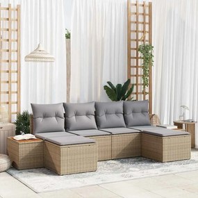vidaXL Σετ Καναπέ Κήπου 6 pcs Μπέζ και Ανοιχτό Γκρι Πολυ Ρατάν