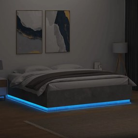 Πλαίσιο Κρεβατιού με Φώτα LED Γκρι Σκυρ. 200x200 εκ. Επεξ. Ξύλο - Γκρι