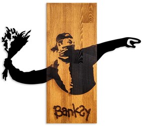 Διακοσμητικό Τοίχου Flower Thrower 899SKL2692 69x3x58cm Walnut-Black Wallity Μέταλλο,Ξύλο
