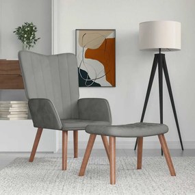 vidaXL Πολυθρόνα Relax Ανοιχτό Γκρι Βελούδινη με Σκαμπό