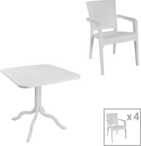 Τραπεζαρία Icon-Halcyon pakoworld σετ 5τεμ PP σε λευκή απόχρωση