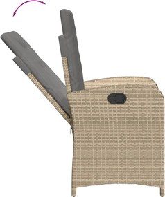 vidaXL Πολυθρόνα Κήπου Ανακλ/νη Μπεζ Συνθ. Ρατάν &amp; Μαξιλάρια