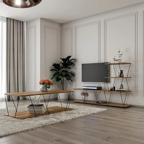 Σύνθεση Σαλονιού 2τμχ Basak - Χρώμα Πεύκο, Μαύρο