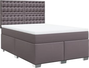 vidaXL Κρεβάτι Boxspring με Στρώμα Γκρι 140x200εκ. από Συνθετικό Δέρμα