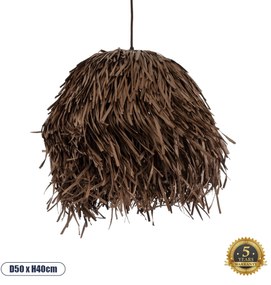 02293 GloboStar® GUADELOUPE 02293 Boho Κρεμαστό Φωτιστικό Καμπάνα Μονόφωτο 1 x E27 IP20 Καφέ Raffia - Μ50 x Π50 x Υ40cm