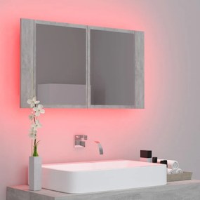 Ντουλάπι Μπάνιου με Καθρέφτη και LED Γκρι Σκυροδέμ. Ακρυλικός - Γκρι