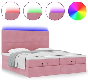 vidaXL Οθωμανικό κρεβάτι με στρώματα & LEDs Ροζ 200x200cm Velvet