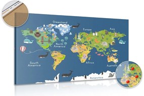 Εικόνα στον παγκόσμιο χάρτη φελλού για παιδιά - 120x80  wooden
