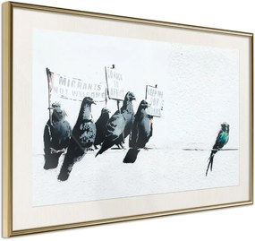 Αφίσα - Banksy: Pigeons - 30x20 - Χρυσό - Με πασπαρτού