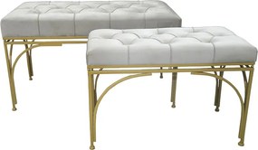 Σκαμπό Reigner Inart σετ 2 τεμ βελούδο σε μπεζ απόχρωση