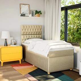 vidaXL Κρεβάτι Boxspring με Στρώμα Κρεμ 90x190 εκ.Υφασμάτινο