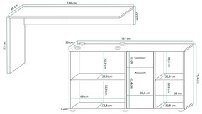 Γωνιακό τραπέζι γραφείου Gilroy 113, Με συρτάρια, Γωνιακός, Με πόρτες, Ο αριθμός των θυρών: 1, Αριθμός συρταριών: 1, 75x137x136cm, 50 kg | Epipla1.gr