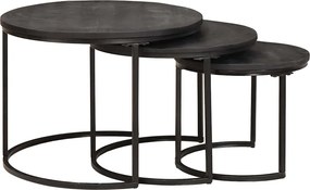 vidaXL Τραπεζάκια Καφέ Στερεών 3 pcs Μασίφ ξύλο μάνγκο και χάλυβας