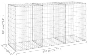 Συρματοκιβώτιο Τοίχος 200x60x100 εκ. Γαλβαν.Χάλυβας + Καλύμματα - Ασήμι