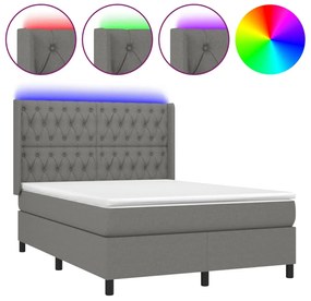 vidaXL Κρεβάτι Boxspring με Στρώμα &amp; LED Σκ.Γκρι 140x190εκ. Υφασμάτινο