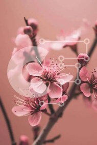 Σετ των 2 Intra Συλλεκτικό Ξύλινο Παζλ Plywood 4mm - Ροζ ανθισμένο κλαδί δέντρου σε πλήρη άνθιση Σε Ξύλινο Κουτί - Διαστάσεις: 10x10 cm – 25 κομμάτια