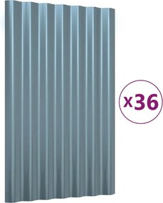 vidaXL Πάνελ Οροφής 36 τεμ. Γκρι 60 x 36 εκ. Γαλβανισμένος χάλυβας