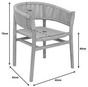 Πολυθρόνα Kajone σκελετός teak ξύλο σε φυσική απόχρωση και κρεμ σχοινί 62x55x75εκ 62x55x75 εκ.
