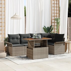 vidaXL Σετ Εξωτερικής Τραπεζαρίας 6 Τεμαχίων με Μαξιλάρια Γκρι Πολυ Ράταν Ακακία