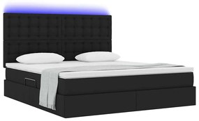 vidaXL Κρεβάτι με αποθηκευτικό χώρο και LED Μαύρο 180 x 200 cm