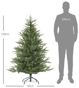 HOMCOM Χριστουγεννιάτικο δέντρο 150 cm, ρεαλιστική εμφάνιση, γρήγορη συναρμολόγηση, περιλαμβάνεται βάση, πυράντοχο πλαστικό