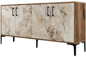 Μπουφές Kiev 845HCT5324 160x35x78cm Marble Effect White-Walnut Μοριοσανίδα, Μέταλλο