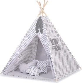 Teepee tent + decorative feathers- Gray cross pattern
