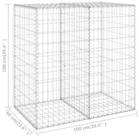 Συρματοκιβώτιο Τοίχος 100x60x100 εκ. Γαλβαν.Χάλυβας + Καλύμματα - Ασήμι