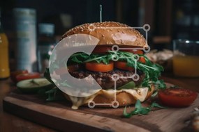Intra Συλλεκτικό Ξύλινο Παζλ Plywood  4mm - Ζουμερό Cheeseburger με φρέσκα υλικά σε ξύλινη σανίδα Σε Ξύλινο Κουτί - Διαστάσεις: 10x10 cm – 25 κομμάτια