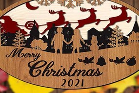 Σετ των 2 Intra απο ξύλο plywood 3mm-4mm πάχος – Στολίδι με στρώσεις Santa Town. Δίασταση 20x20 cm INTRAFABR-18721884