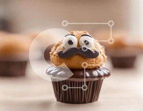 Intra Συλλεκτικό Ξύλινο Παζλ Plywood  4mm - Cupcake με κύπελλα βρώσιμο μουστάκι και φυστικοβούτυρο Σε Ξύλινο Κουτί - Διαστάσεις: 10x10 cm – 25 κομμάτια