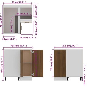 Ντουλάπι Κουζίνας Καφέ δρυς 75,5x75,5x80,5εκ. Επεξεργ. Ξύλο - Καφέ