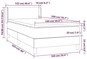 Κρεβάτι Boxspring με Στρώμα Σκούρο Γκρι 100x200 εκ. Υφασμάτινο - Γκρι