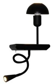 Απλίκα Φωτιστικό Τοίχου LED 3W Reading Light Ράφι 20cm Σποτ Δεξιά Φωτιστικό Ε27 Rowan Homelighting-77-4169-Μαύρο 77-4169