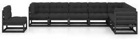 vidaXL Σαλόνι Κήπου Σετ 8 τεμ. Μαύρο Μασίφ Ξύλο Πεύκου με Μαξιλάρια