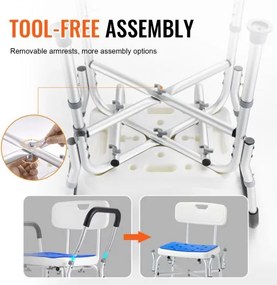 VEVOR 400lbs Shower Chair Bath Bench Arms Back Adjustable Height for Inside Tub