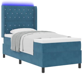 vidaXL Κρεβάτι με Στρώμα & LED Σκούρο Μπλε 90x200 εκ Βελούδο