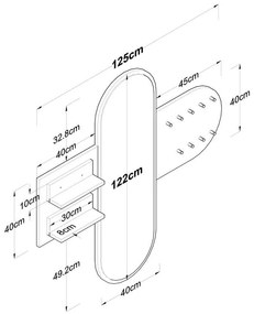 Κρεμάστρα-καθρέπτης Baunty λευκό-καρυδί125x2x122εκ