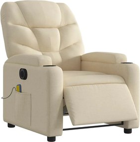 vidaXL Πολυθρόνα Μασάζ Ανακλινόμενη Ηλεκτρική Κρεμ Υφασμάτινη