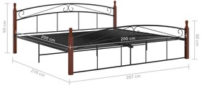 VidaXL Πλαίσιο κρεβατιού μαύρο μεταλ./μασίφ ξύλο δρυς 200x200εκ