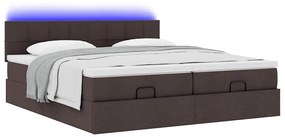 vidaXL Οθωμανικό κρεβάτι με στρώματα&LEDs Σκούρο καφέ 200x200cm ύφασμα