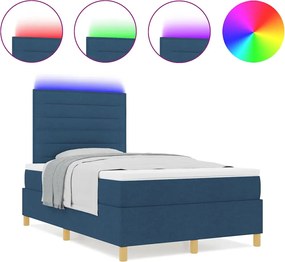 vidaXL LED Κρεβάτι με βάθρο με στρώμα Μπλε 120 x 200 cm ύφασμα