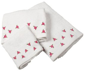 Πετσέτες Με Κέντημα Ανθάκι (Σετ 3τμχ) White DimCol Towels Set 70x140cm 100% Βαμβάκι