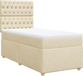 vidaXL Κρεβάτι Boxspring με Στρώμα Κρεμ 100 x 200 εκ. Υφασμάτινο
