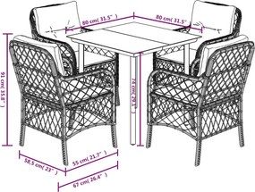 vidaXL Σετ Τραπεζαρίας Κήπου 5 τεμ. Γκρι Συνθ. Ρατάν με Μαξιλάρια