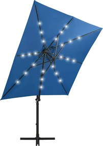 vidaXL Ομπρέλα Κρεμαστή Κήπου με Ιστό και LED Μπλε 250 εκ.