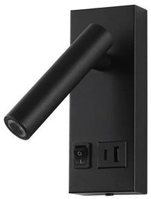 Σποτ Φωτιστικό Τοίχου LED 2W 3000K ON/OFF Υποδοχή USB Plus Eurolamp-145-22068-Μαύρο 145-22068