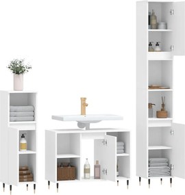 vidaXL Σετ Επίπλων Μπάνιου 3 Τεμαχίων Λευκό από Επεξεργασμένο Ξύλο