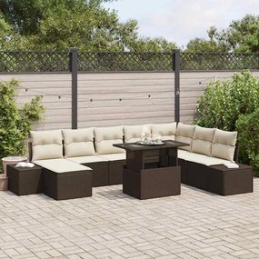 vidaXL Σετ Καναπέ Κήπου με μαξιλάρι 9 pcs Καφέ και κρεμ